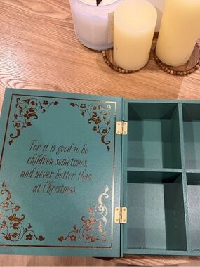 Christmas Teal Decorative  wood Keepsake Box with Gold Lettering